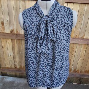 Loft dusty green sleeveless tie neck top small